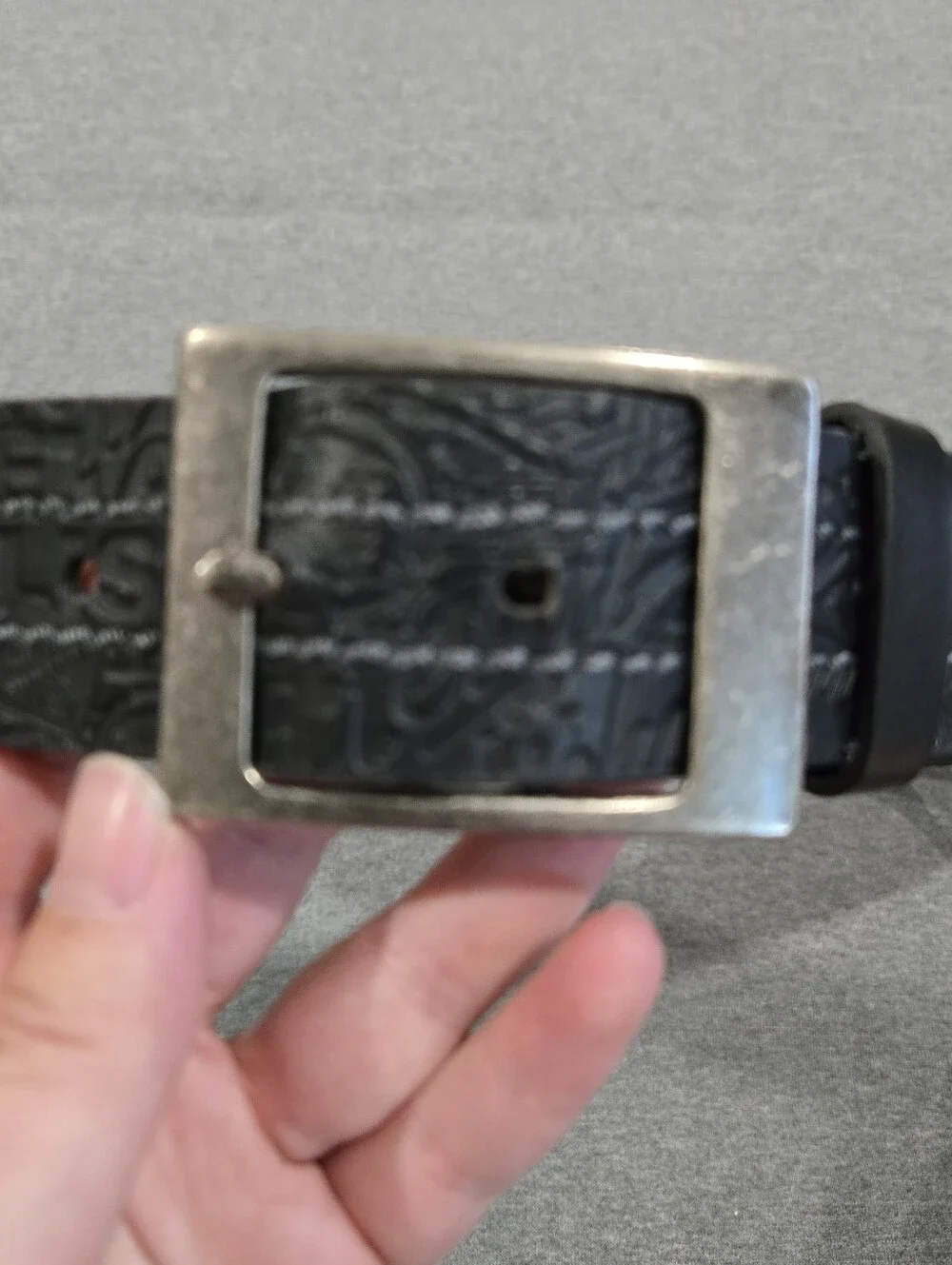 Metal Mulisha Belt Mens Large 36-40 Black Embossed Logo Square Silver Buckle Y2K